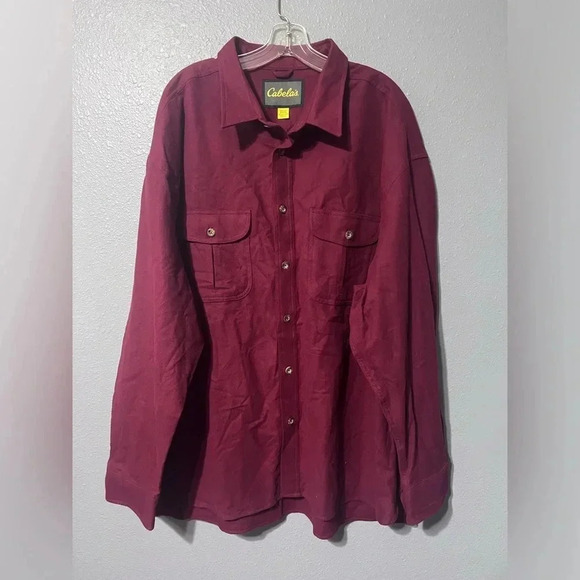 NWOT Cabela’s Flannel Shacket Chamois Shirt Mens Burgundy Sz 3XL/3TG Reg Cotton - Picture 1 of 4